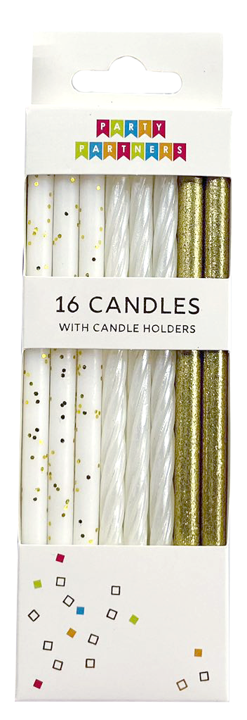 Gold & White Glitter 16 Candle set Party - Supplies Party Partners Paper Skyscraper Gift Shop Charlotte