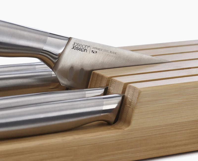 Steel Knife Set with In-drawer Bamboo Storage Tray Kitchen Joseph Joseph  Paper Skyscraper Gift Shop Charlotte