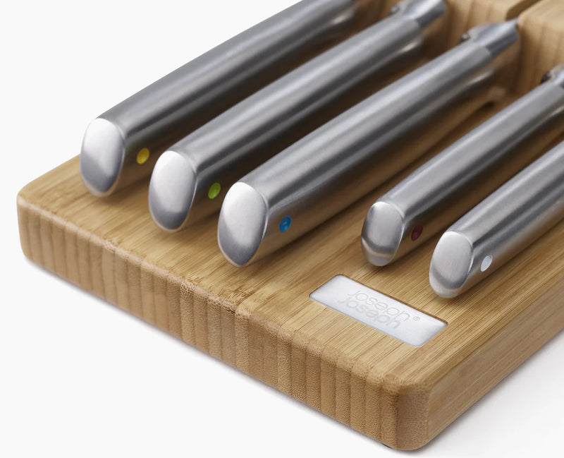 Steel Knife Set with In-drawer Bamboo Storage Tray Kitchen Joseph Joseph  Paper Skyscraper Gift Shop Charlotte