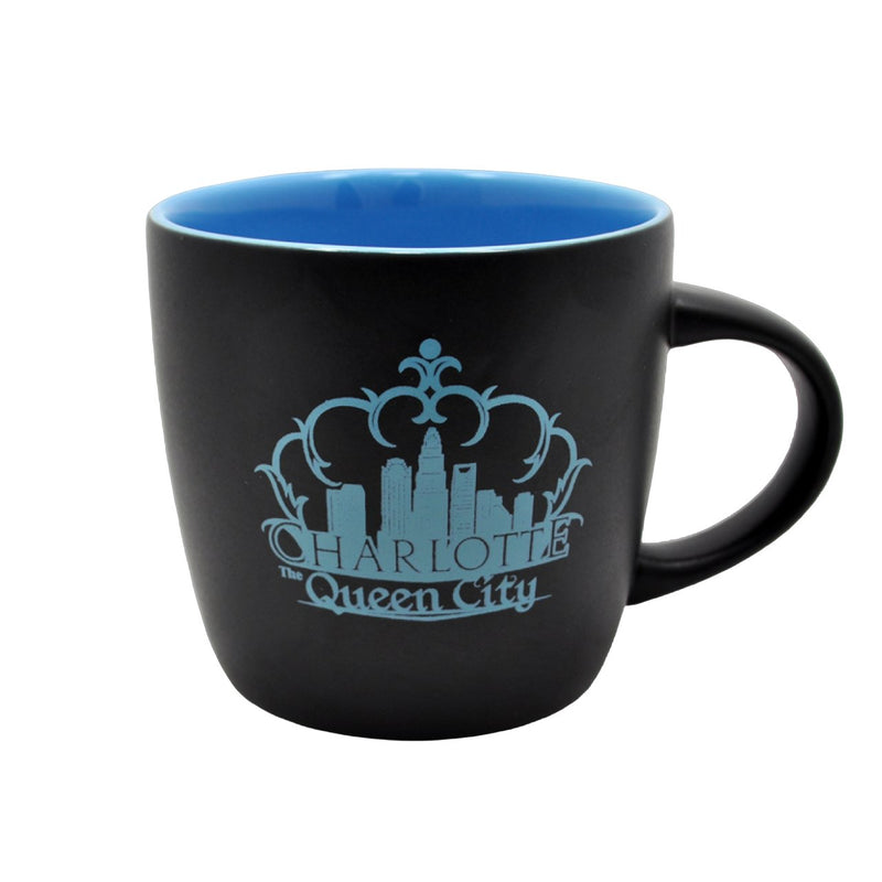 12 Oz. Ceramic Black Mug - Charlotte Crown Skyline Blue Mugs My City Souvenirs  Paper Skyscraper Gift Shop Charlotte