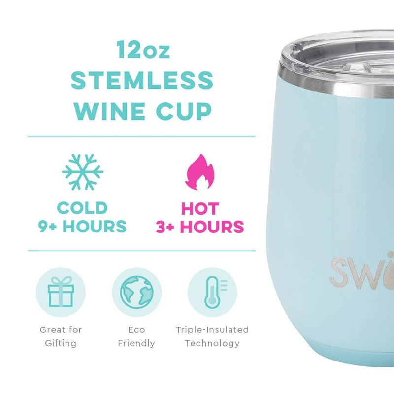 12 Oz. Shimmer Aquamarine Stemless Wine Cup Drinkware Swig  Paper Skyscraper Gift Shop Charlotte