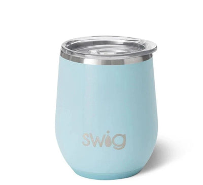 12 Oz. Shimmer Aquamarine Stemless Wine Cup Drinkware Swig  Paper Skyscraper Gift Shop Charlotte