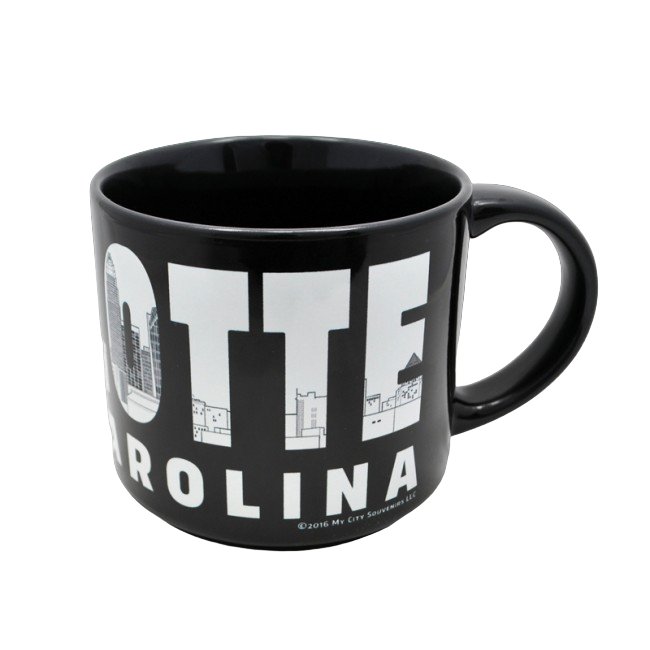 14 Oz. Ceramic Black Mug - Charlotte Letters Skyline Mugs My City Souvenirs  Paper Skyscraper Gift Shop Charlotte