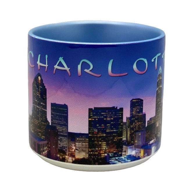 14 Oz. Ceramic Mug - Charlotte Pink Skyline | Blue Mugs My City Souvenirs  Paper Skyscraper Gift Shop Charlotte