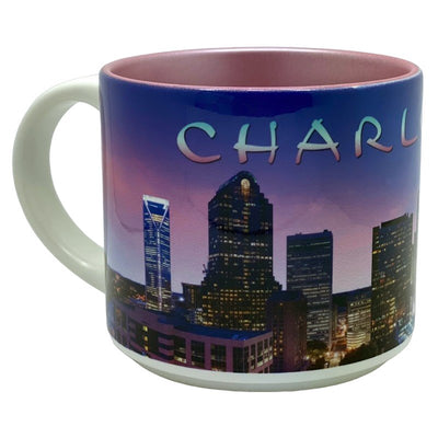 14 Oz. Ceramic Mug - Charlotte Pink Skyline | Pink Mugs My City Souvenirs  Paper Skyscraper Gift Shop Charlotte