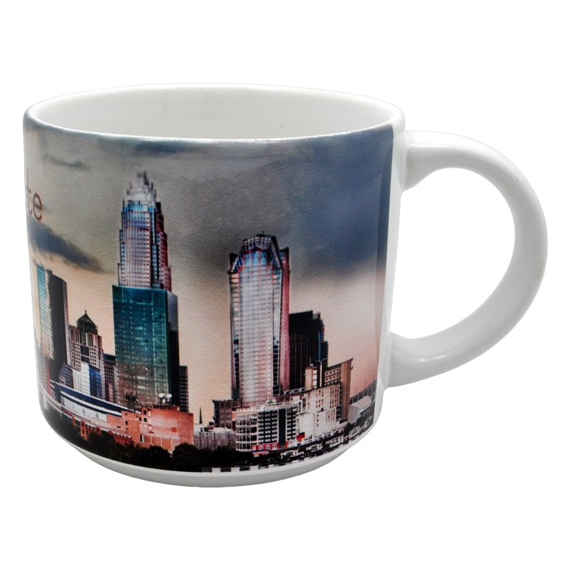 14 Oz. Ceramic Mug - Charlotte Skyline At Dusk Mugs My City Souvenirs  Paper Skyscraper Gift Shop Charlotte