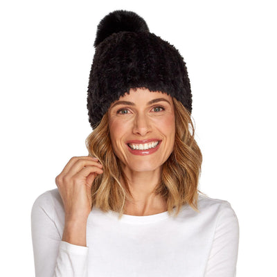 Toasty Topper Soft as Mink Faux Fur Hat with Matching Pom | Assorted Black and Camel Accessories + Apparel Two's Company  Paper Skyscraper Gift Shop Charlotte