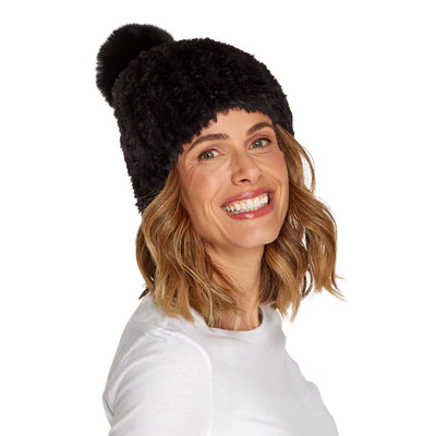 Toasty Topper Soft as Mink Faux Fur Hat with Matching Pom | Assorted Black and Camel Accessories + Apparel Two's Company  Paper Skyscraper Gift Shop Charlotte