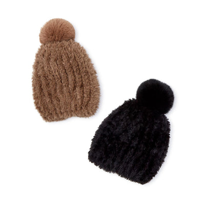 Toasty Topper Soft as Mink Faux Fur Hat with Matching Pom | Assorted Black and Camel Accessories + Apparel Two's Company  Paper Skyscraper Gift Shop Charlotte