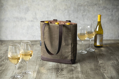 3 Bottle Insulated Wine Cooler Bag - Core: Khaki Green with Beige Accents  Picnic Time  Paper Skyscraper Gift Shop Charlotte