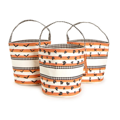 Spooktacular Bucket Bag with Orange Stripes and Gingham Check | Assorted Holiday Two's Company  Paper Skyscraper Gift Shop Charlotte