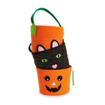 Trick-or-Treat Hand-Crafted Halloween Basket with Handle and Appliqué Details | Assorted - Cotton/Polyester Holiday Two's Company  Paper Skyscraper Gift Shop Charlotte