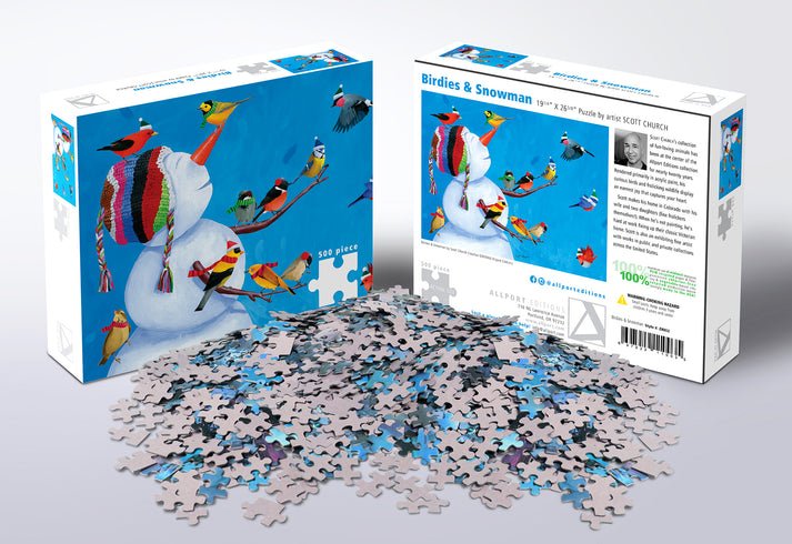 500 Piece Jigsaw Puzzle | Birdies & Snowman Holiday Allport Editions  Paper Skyscraper Gift Shop Charlotte