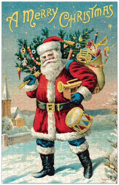 500 Piece Jigsaw Puzzle | Santa Claus Christmas Cavallini Papers & Co., Inc.  Paper Skyscraper Gift Shop Charlotte