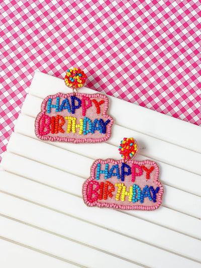 'Happy Birthday' Seed Bead Embroidered Dangle Earrings  Prep Obsessed Wholesale  Paper Skyscraper Gift Shop Charlotte