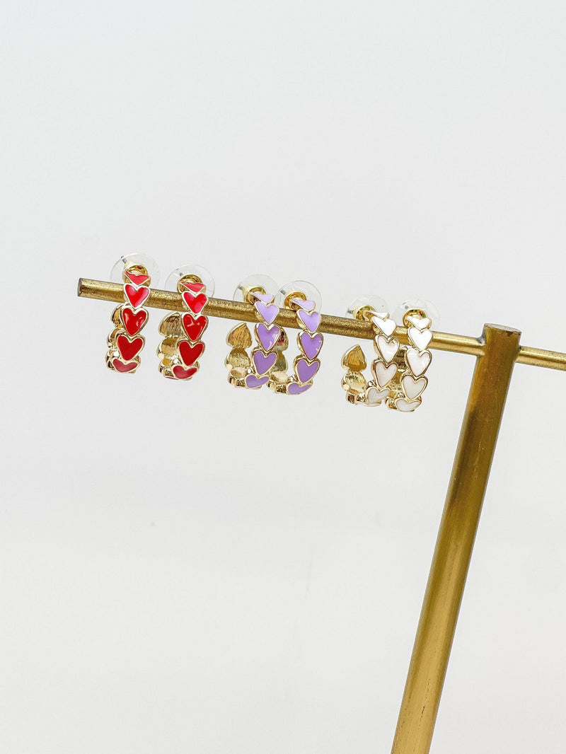 Gold & Enamel Heart Hoop Earrings: Purple  Prep Obsessed Wholesale  Paper Skyscraper Gift Shop Charlotte