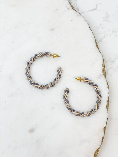 Beaded Twist Hoop Earrings: Gray  Prep Obsessed Wholesale  Paper Skyscraper Gift Shop Charlotte