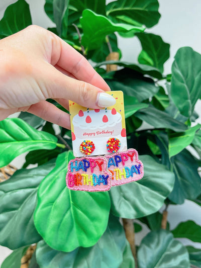 'Happy Birthday' Seed Bead Embroidered Dangle Earrings  Prep Obsessed Wholesale  Paper Skyscraper Gift Shop Charlotte