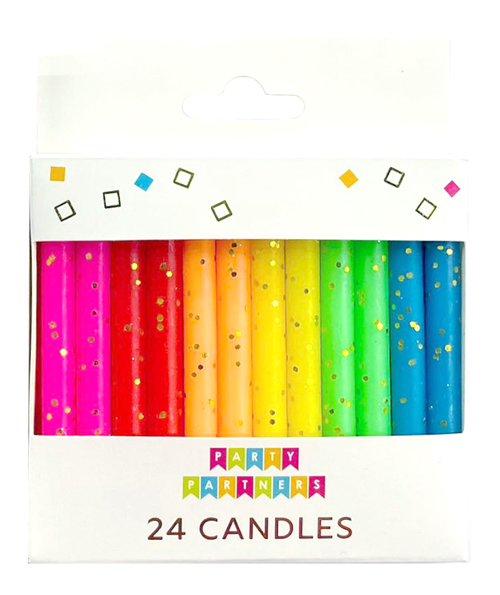 Rainbow Gold Glitter 24 Candles Set Party - Supplies Party Partners Paper Skyscraper Gift Shop Charlotte