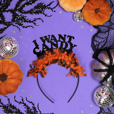 I Want Candy Halloween Child Adult Party Crown Headband: Black Words/Halloween Fringe  Festive Gal  Paper Skyscraper Gift Shop Charlotte