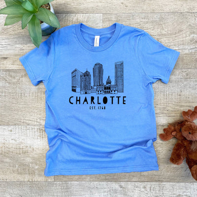 Charlotte, NC Skyline - Kid's Tee - Lavender Large Apparel & Accessories - Baby & Kids Moonlight Makers Paper Skyscraper Gift Shop Charlotte