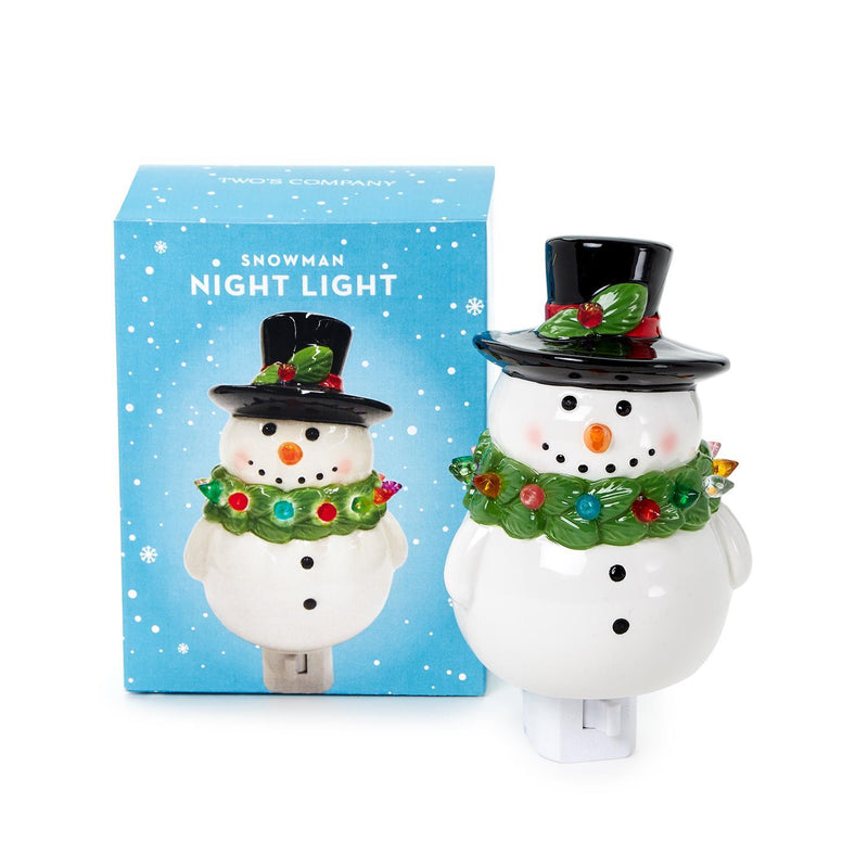 Snowman with Holiday Wreath Hand-Painted Nightlight Decor Holiday Two&