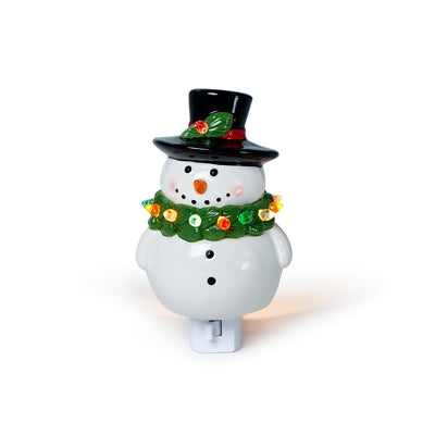 Snowman with Holiday Wreath Hand-Painted Nightlight Decor Holiday Two's Company  Paper Skyscraper Gift Shop Charlotte