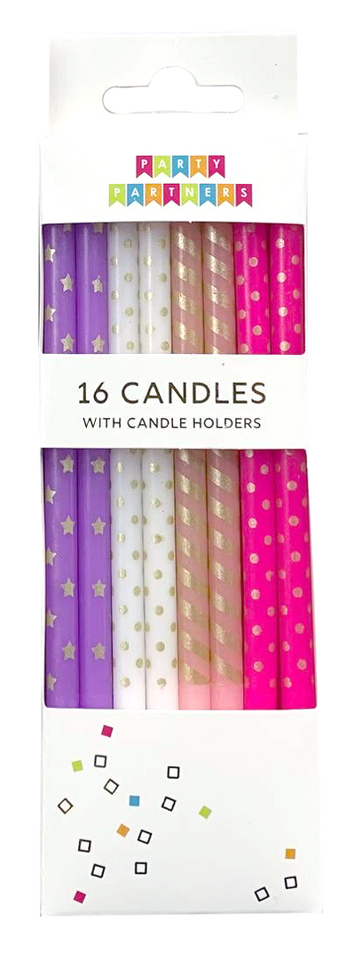 Pink & Purple Metallic Patterned 16 Candle Set Party - Supplies Party Partners Paper Skyscraper Gift Shop Charlotte