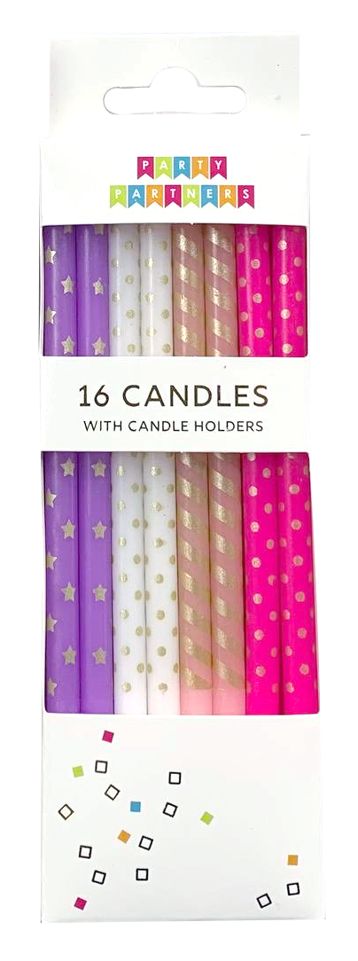 Pink & Purple Metallic Patterned 16 Candle Set Party - Supplies Party Partners Paper Skyscraper Gift Shop Charlotte