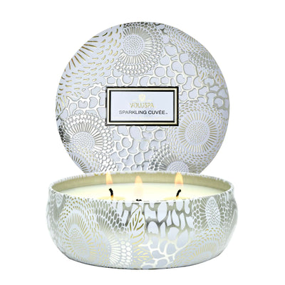 Sparkling Cuvee | 3 Wick Tin Candle Candles Voluspa  Paper Skyscraper Gift Shop Charlotte