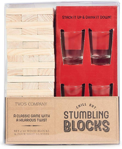 Stumbling Blocks Incl.4 Shot Glass/60 Wood Pc  Two's Company  Paper Skyscraper Gift Shop Charlotte