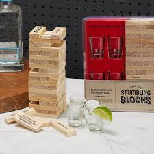 Stumbling Blocks Incl.4 Shot Glass/60 Wood Pc  Two's Company  Paper Skyscraper Gift Shop Charlotte