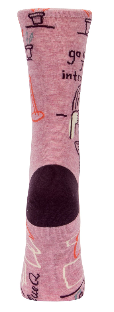 Women's Crew Socks - Go Away I'm Introverting Socks Blue Q  Paper Skyscraper Gift Shop Charlotte