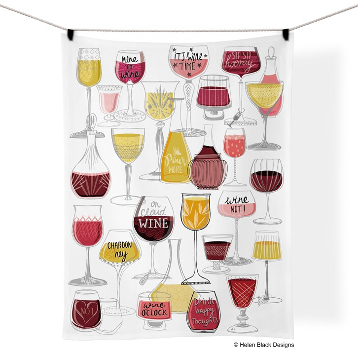 Wine Time 100% Cotton Tea Towel Kitchen - Hand, Tea & Dish Towels WERKSHOPPE Paper Skyscraper Gift Shop Charlotte