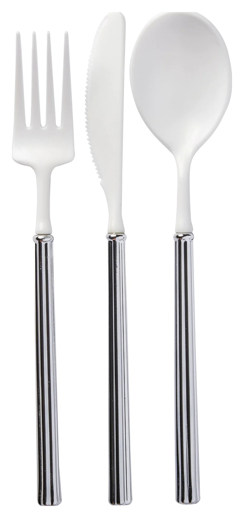 VILLA FLATWARE WHITE/SILVER HANDLE S/24 Holiday Sophistiplate  Paper Skyscraper Gift Shop Charlotte