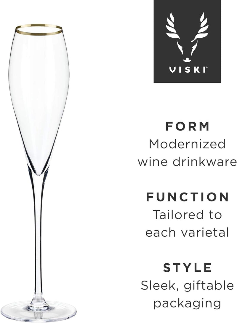 Gold-Rimmed Crystal Champagne Flutes by Viski Glassware True Fabrications  Paper Skyscraper Gift Shop Charlotte