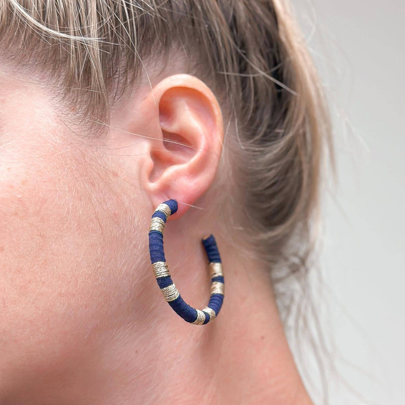 Metallic Suede Hoop Earrings: Dark Navy Blue  Prep Obsessed Wholesale  Paper Skyscraper Gift Shop Charlotte