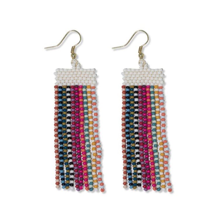 Adaline Multi-Colored Alternating Two-Tone Beaded Fringe Earrings Jewelry ink + alloy  Paper Skyscraper Gift Shop Charlotte