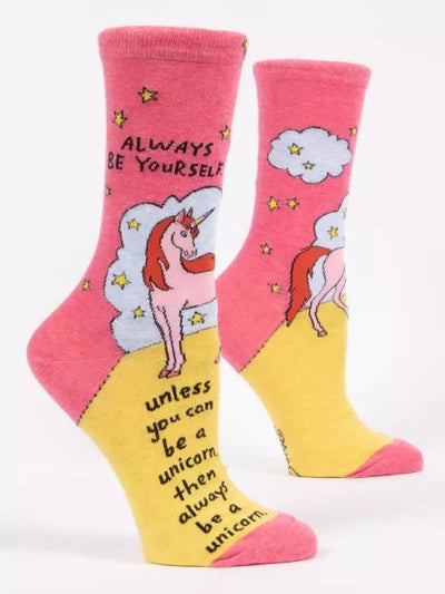 Always Be A Unicorn Womens Crew Apparel & Accessories - Socks Blue Q Paper Skyscraper Gift Shop Charlotte