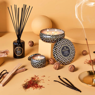 Amber Lumiere | 3-Wick Tin Candle Candles Voluspa  Paper Skyscraper Gift Shop Charlotte