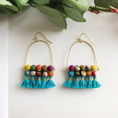 Arched Turquoise Tassel Earrings Jewelry WorldFinds Paper Skyscraper Gift Shop Charlotte