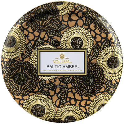 Baltic Amber | 3-Wick Tin Candle Candles Voluspa  Paper Skyscraper Gift Shop Charlotte