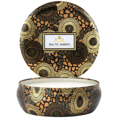 Baltic Amber | 3-Wick Tin Candle Candles Voluspa  Paper Skyscraper Gift Shop Charlotte