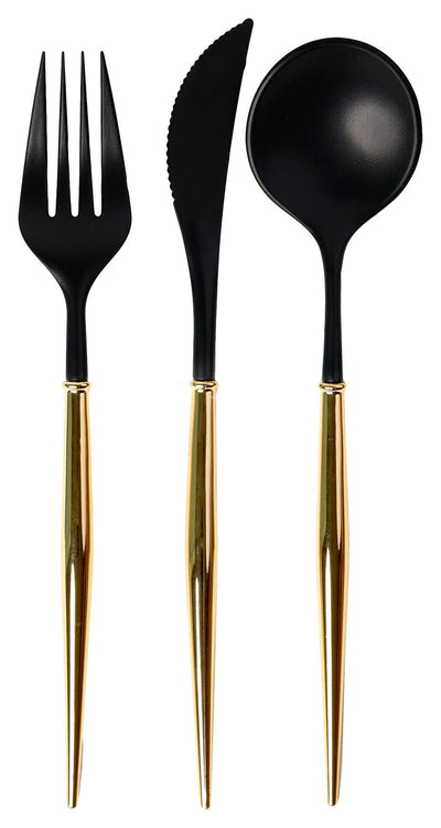 Bella Cutlery Black/Gold Handle S/24  Sophistiplate  Paper Skyscraper Gift Shop Charlotte