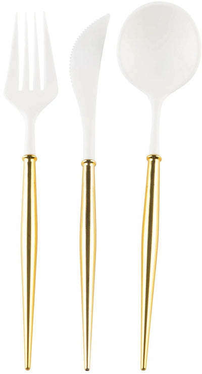 Bella Cutlery White/Gold Handle S/24  Sophistiplate  Paper Skyscraper Gift Shop Charlotte