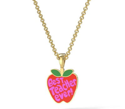 Best Teacher Ever Apple Pendant Necklace - 22k Gold Gilt  Yellow Owl Workshop  Paper Skyscraper Gift Shop Charlotte