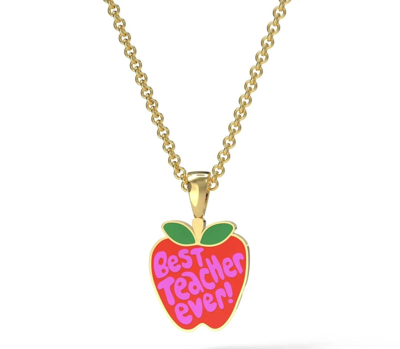 Best Teacher Ever Apple Pendant Necklace - 22k Gold Gilt  Yellow Owl Workshop  Paper Skyscraper Gift Shop Charlotte