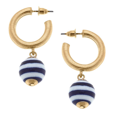 Beth Nautical Ceramic Drop Hoop Earrings in Navy & White  Canvas Style  Paper Skyscraper Gift Shop Charlotte