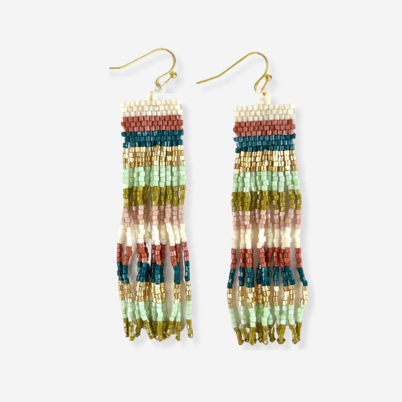 Billie mixed horizontal stripes beaded fringe earrings desert Jewelry ink + alloy  Paper Skyscraper Gift Shop Charlotte