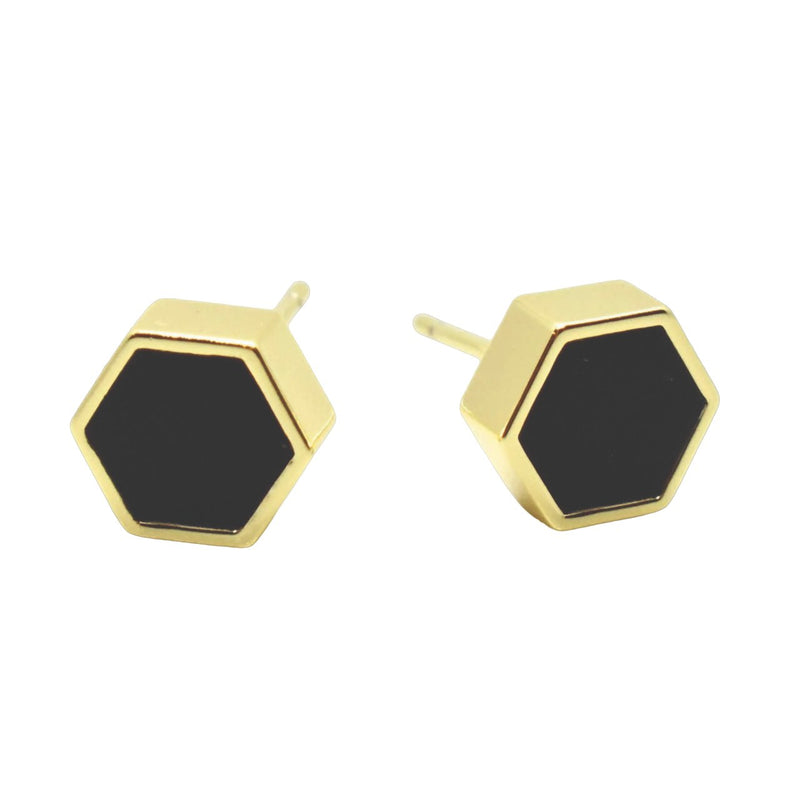 Black Hexagon Gold Geometric Earrings Earrings Cold Gold  Paper Skyscraper Gift Shop Charlotte